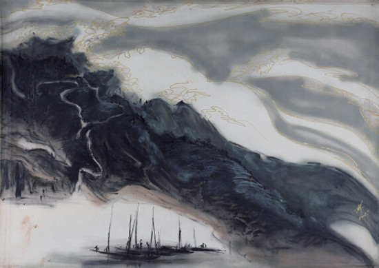 中國(guó)僑網(wǎng)記憶心象(一)富春秋日(155cm*177cm 布面丙烯)-黃文佩(南非)-2002