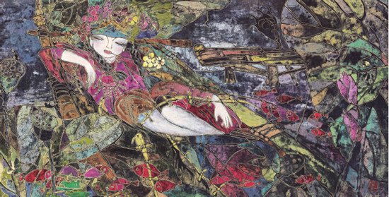 中國僑網(wǎng)荷塘月色(51cm*101cm 高麗紙重彩)-李霞(瑞士)-2011