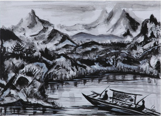 中國(guó)僑網(wǎng)Up the River(40cm*50cm 布面綜合材料)-劉珍妮Jennifer Liu(毛里求斯)-2014