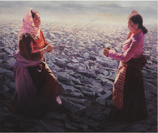 中國(guó)僑網(wǎng)灘上歡歌(140cm*166cm 布面油彩)-王其均(加拿大)-2014