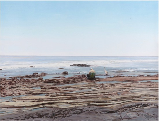 中國僑網(wǎng)漁翁與野鶴(101.6cm*76.2cm 布面油彩)-王岳(美國)-2012