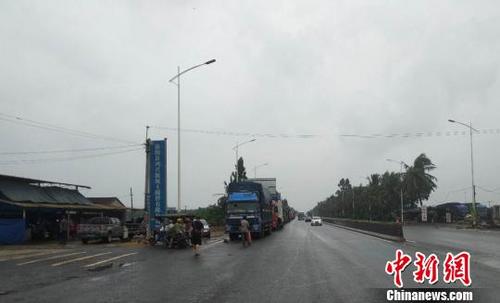 中國僑網(wǎng)車輛因臺風(fēng)致瓊州海峽停航而滯留 梁秋川 攝