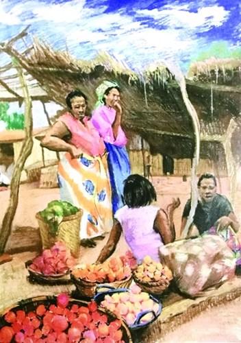 中國僑網(wǎng)陳澄色粉作品《馬拉維集市一角》